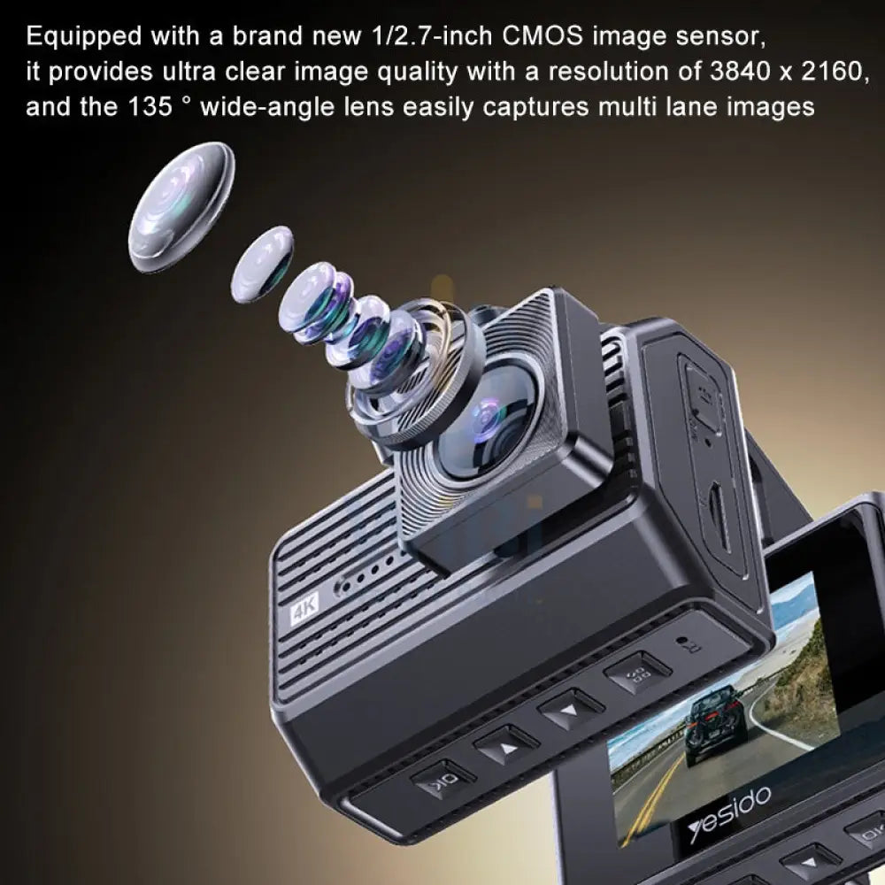 Yesido KM15 4K + IK Dual Dash Camera - 2’’ IPS / 3840 Full HD / USB / Type-C / 24/7 - Black Cameras > Security Cameras