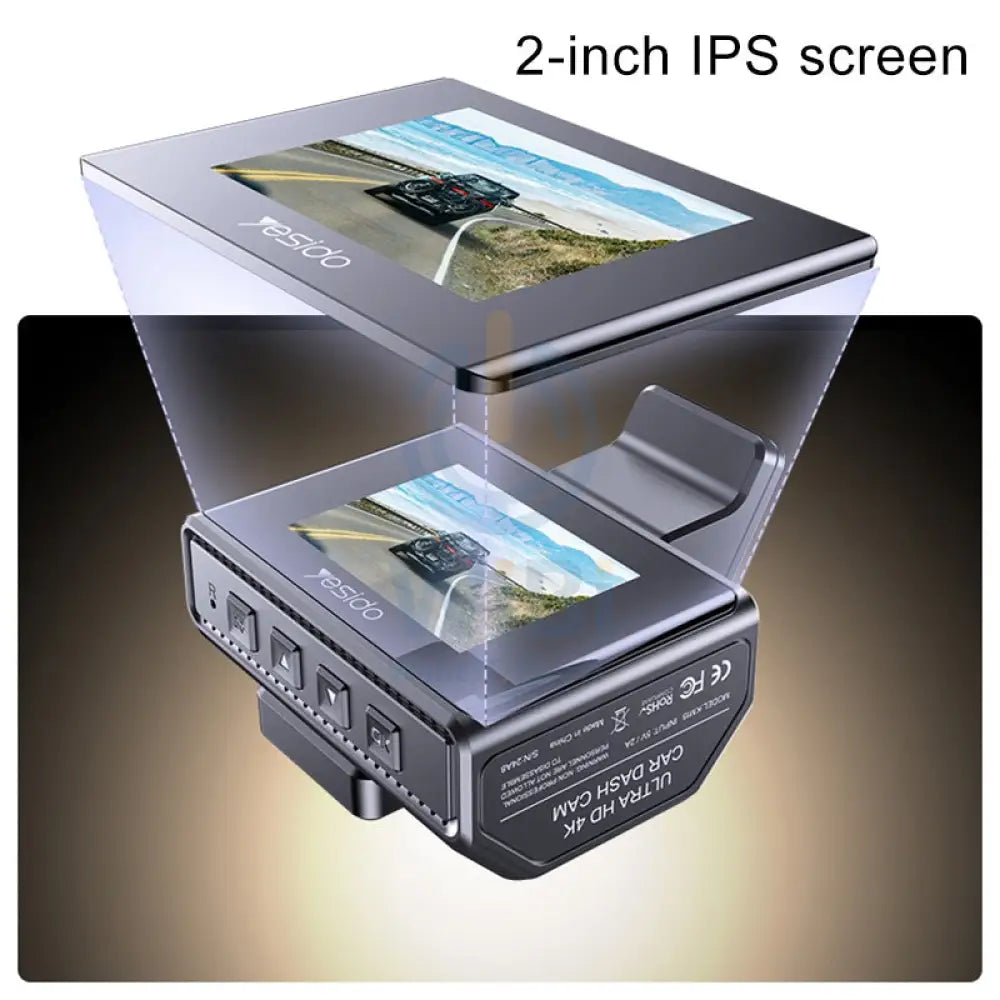 Yesido KM15 4K + IK Dual Dash Camera - 2’’ IPS / 3840 Full HD / USB / Type-C / 24/7 - Black Cameras > Security Cameras