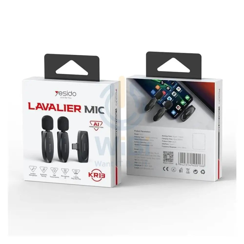 Yesido KR13 Dual Low-latency Wireless Lavalier Microphone - 2.4GHz / Wireless / USB-C - Black Accessories > Audio >