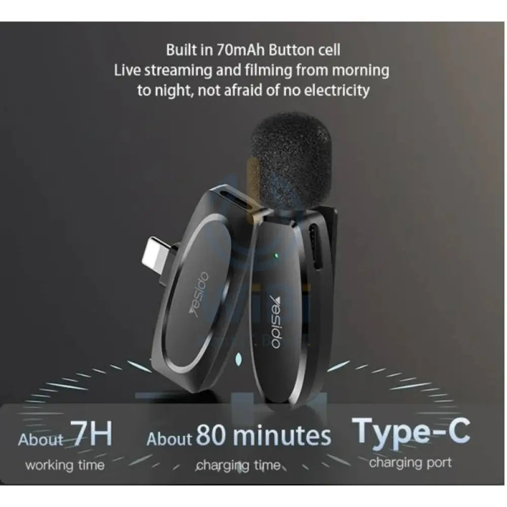 Yesido KR13 Dual Low-latency Wireless Lavalier Microphone - 2.4GHz / Wireless / USB-C - Black Accessories > Audio >