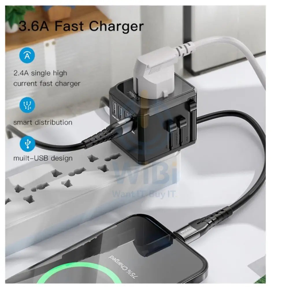 Yesido MC10 Universal Adapter - USB-C / USB-A / Black Accessories > Power Adapters