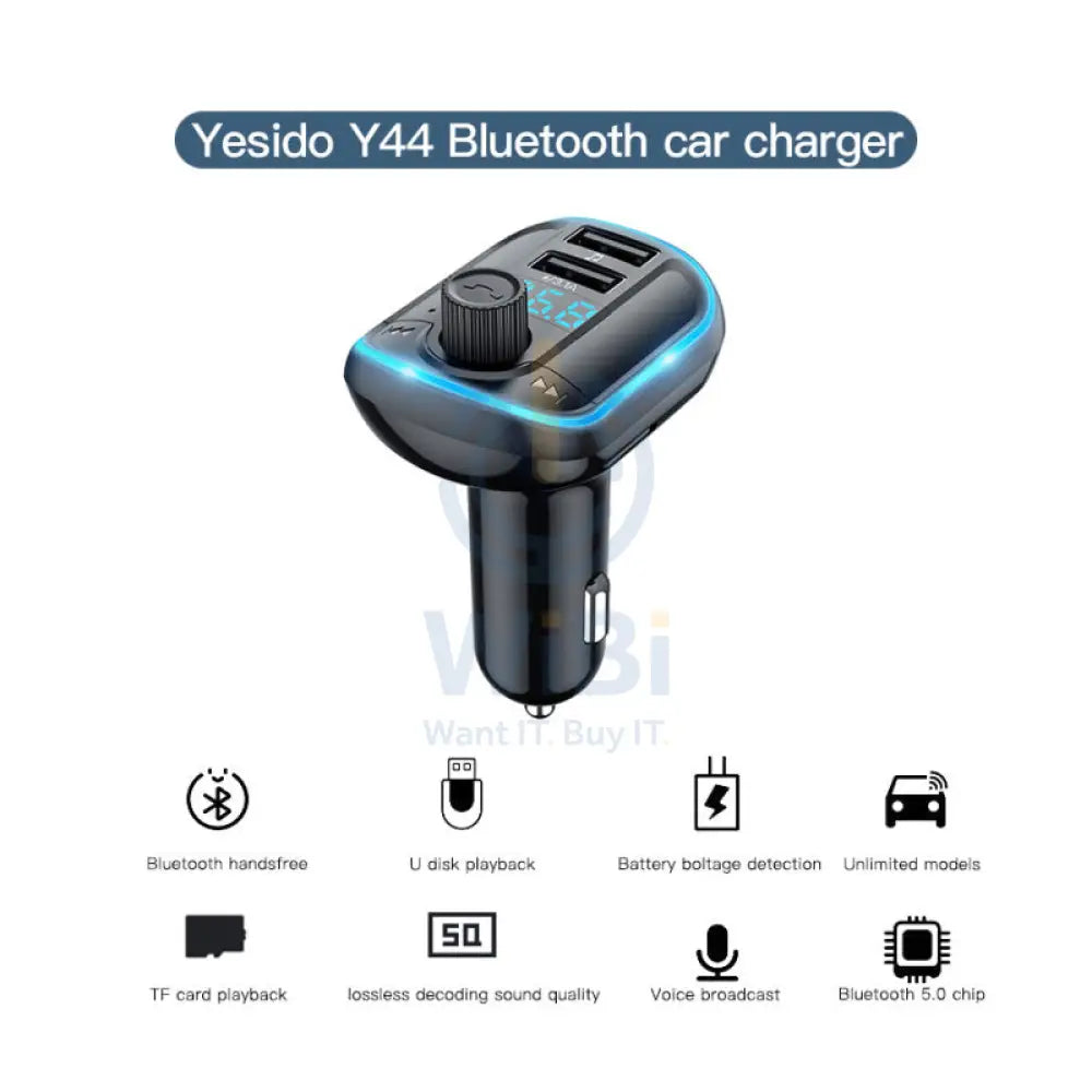 Yesido Y44 Bluetooth To FM Convert Car Charger - 5M / Bluetooth / USB - Black Accessories > Power Adapters