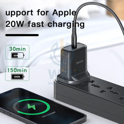 Yesido YC29 PD25W Fast Travel Charger - 25W / Lighting / Type-C - Black Accessories > Mobiles & Tablets > Mobiles > Car