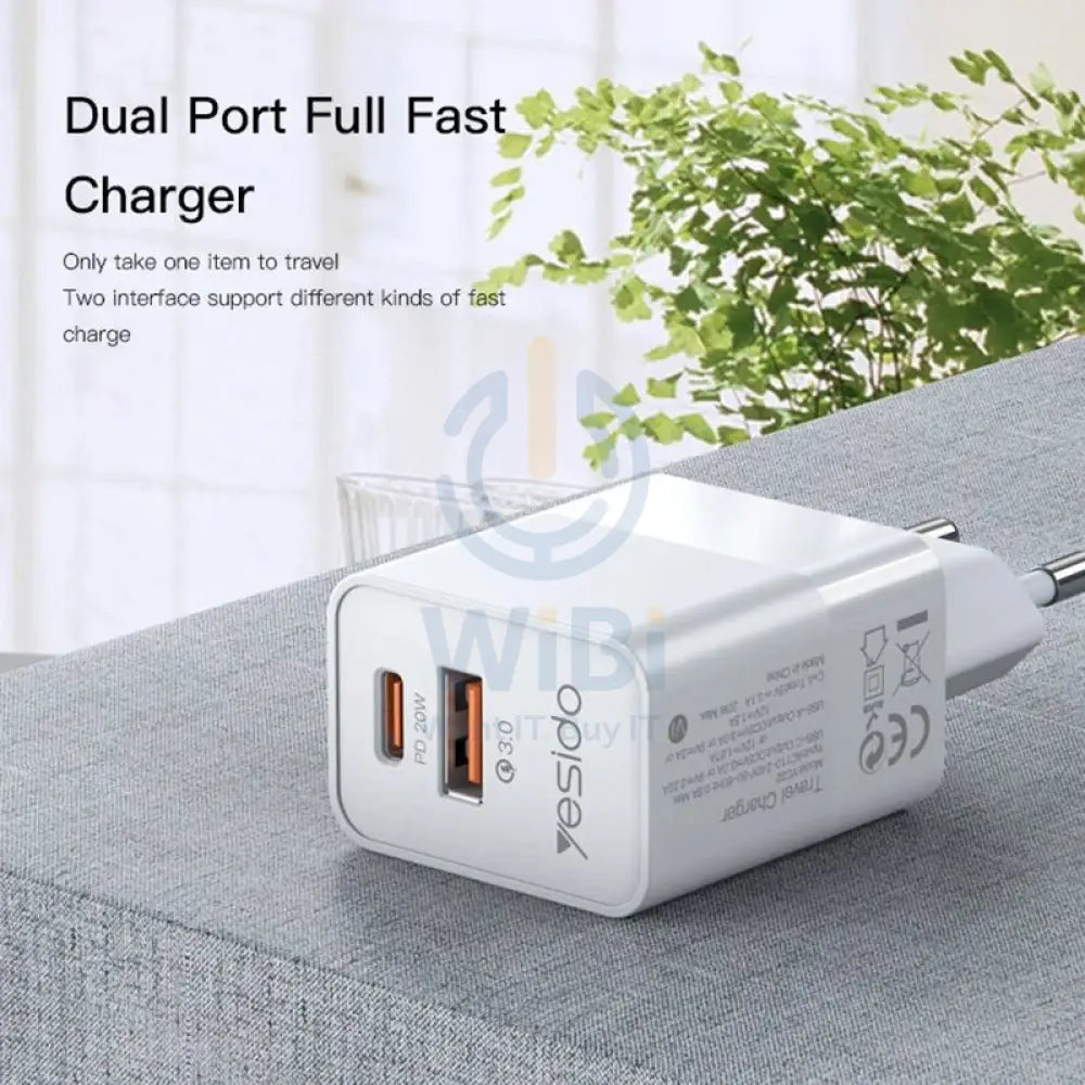 Yesido YC32 Power Adapter - Dual Port / QC3.0 / White