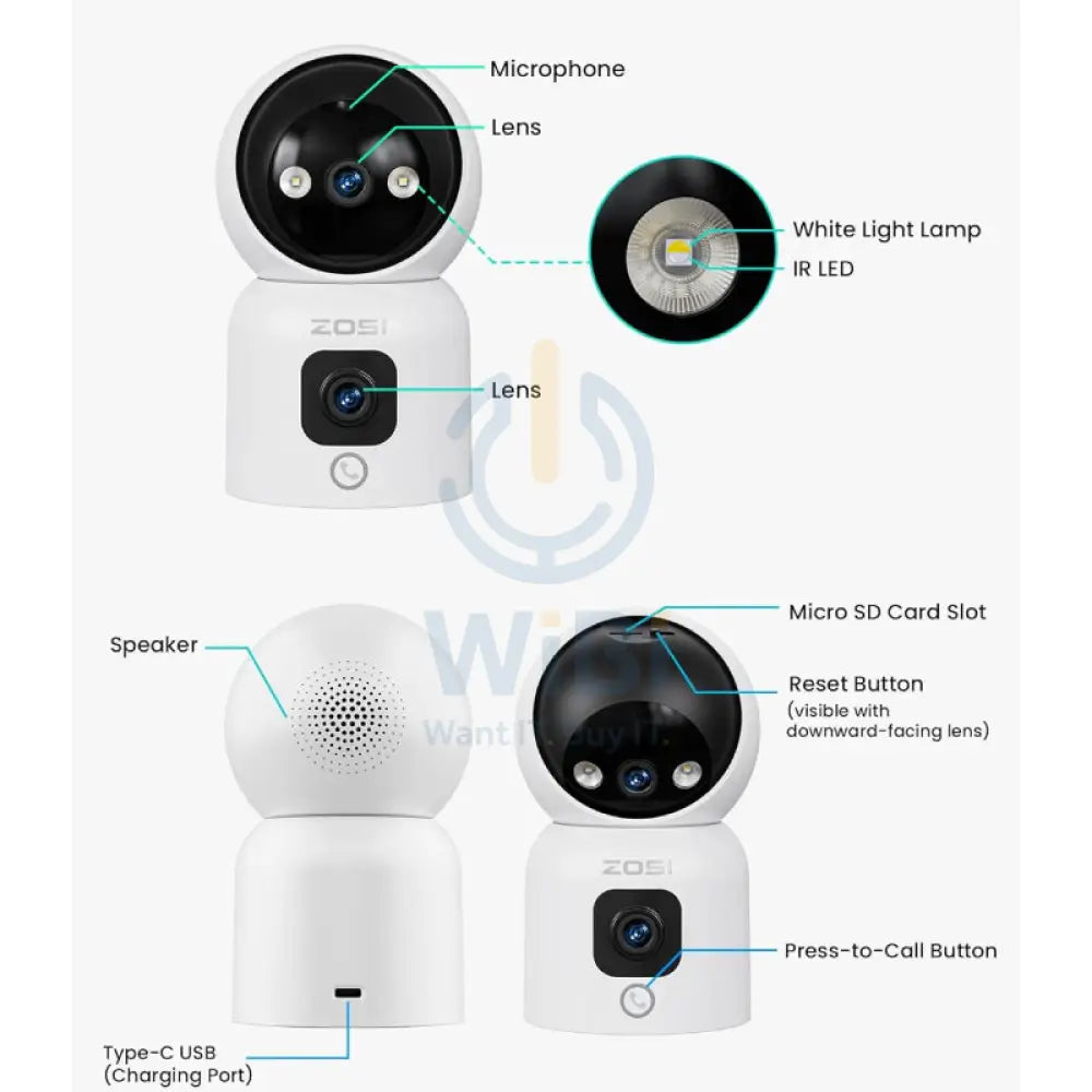 ZOSI C528D Indoor Camera With Dual Lens - 2 + 2 MP / Two-Way Audio / Human detection Cameras > Security Cameras