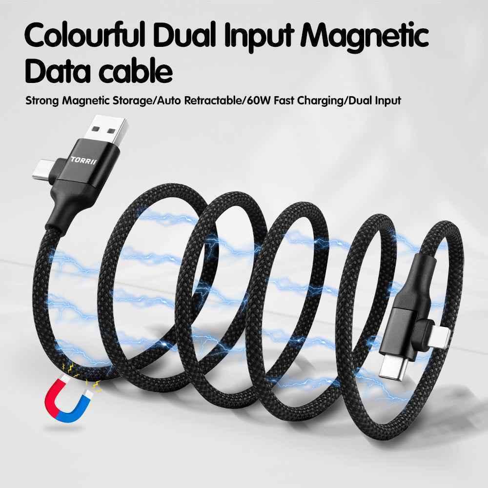 Torrii CiCi Multi-Function Magnetic Cable - 60W / USB-A / USB-C / Lightning / 1 Meter / Black