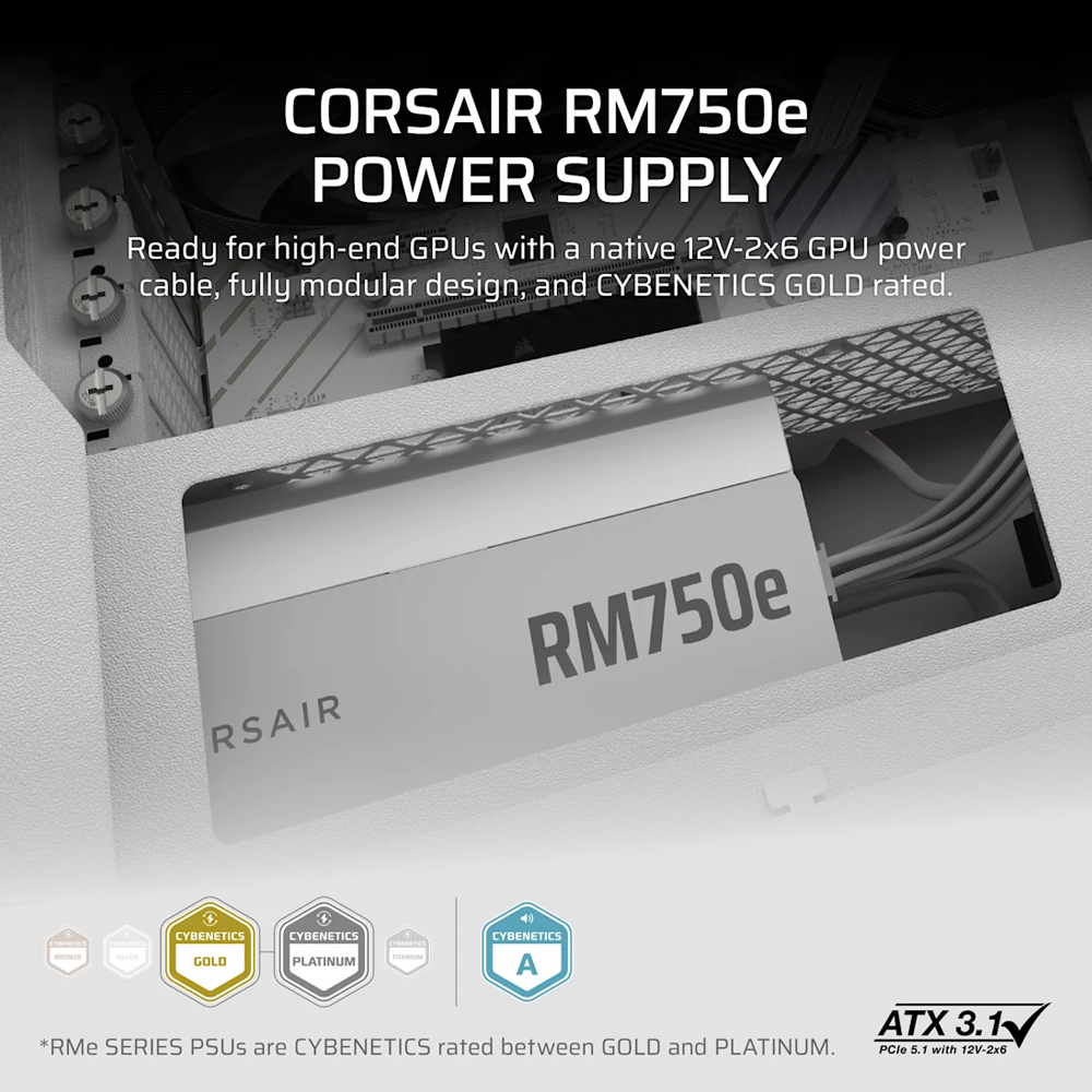 CORSAIR RMe Series RM750e Fully Modular Low-Noise ATX Power Supply - White