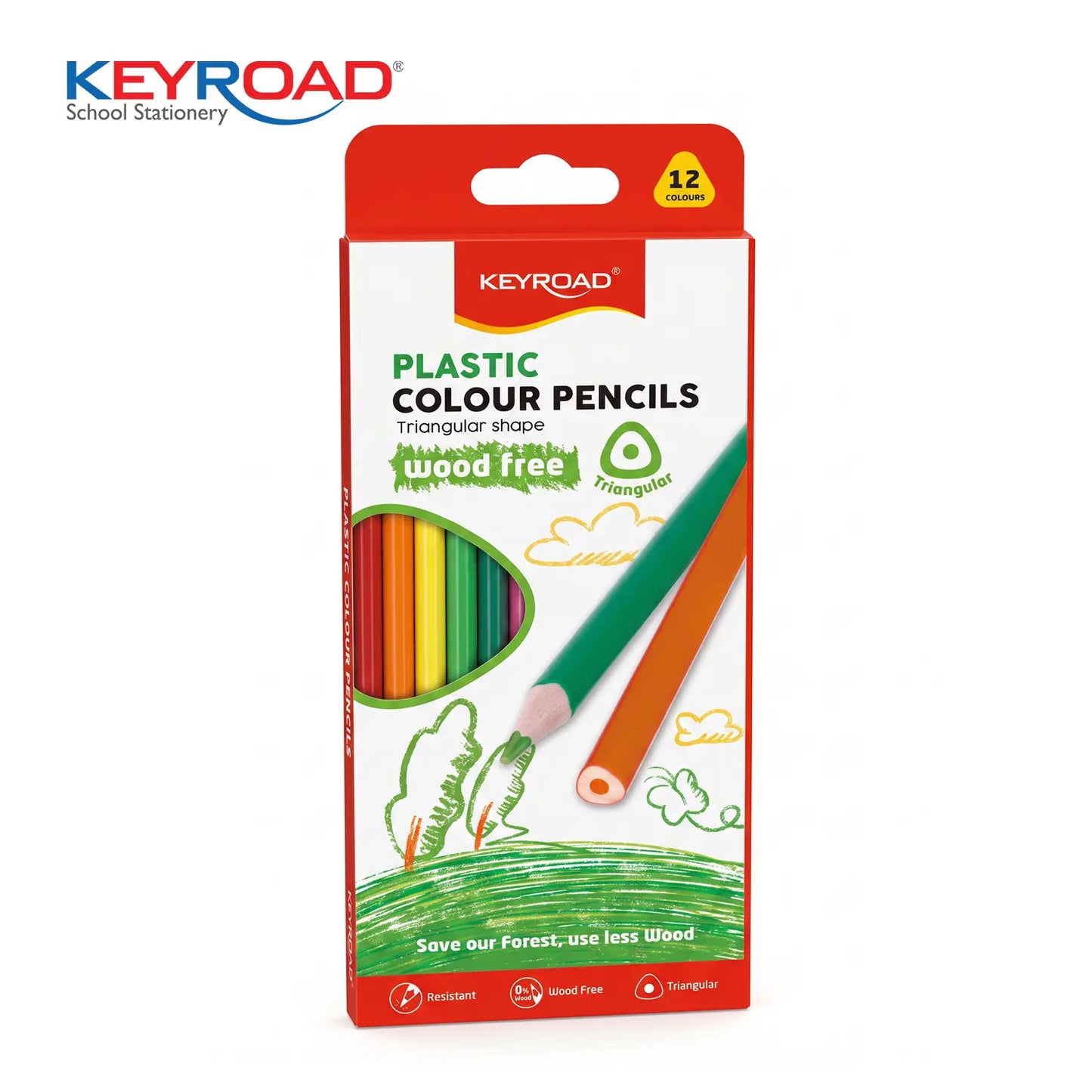Keyroad Triangular Shape Plastic Color Pencil - 12 Pieces