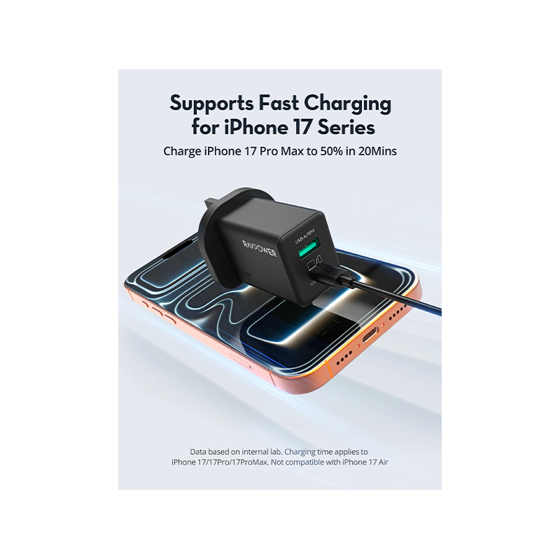 RavPower GaN Wall Charger / USB-C / USB-A / PD 45W - Black