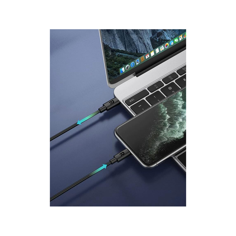 كابل راف باور من USB-C إلى USB-C بقدرة 60 واط وطول 1 متر - أسود