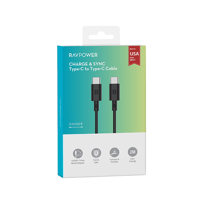 RavPower Cable / 60W / USB-C to USB-C Cable / 2M - Black
