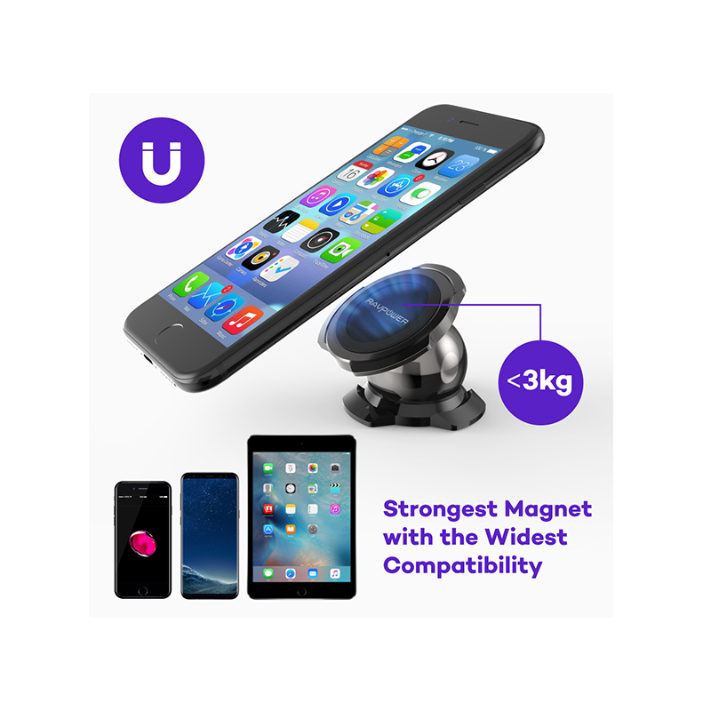 RavPower Ultra Compact Magnetic Car Mount / Aluminum- Black