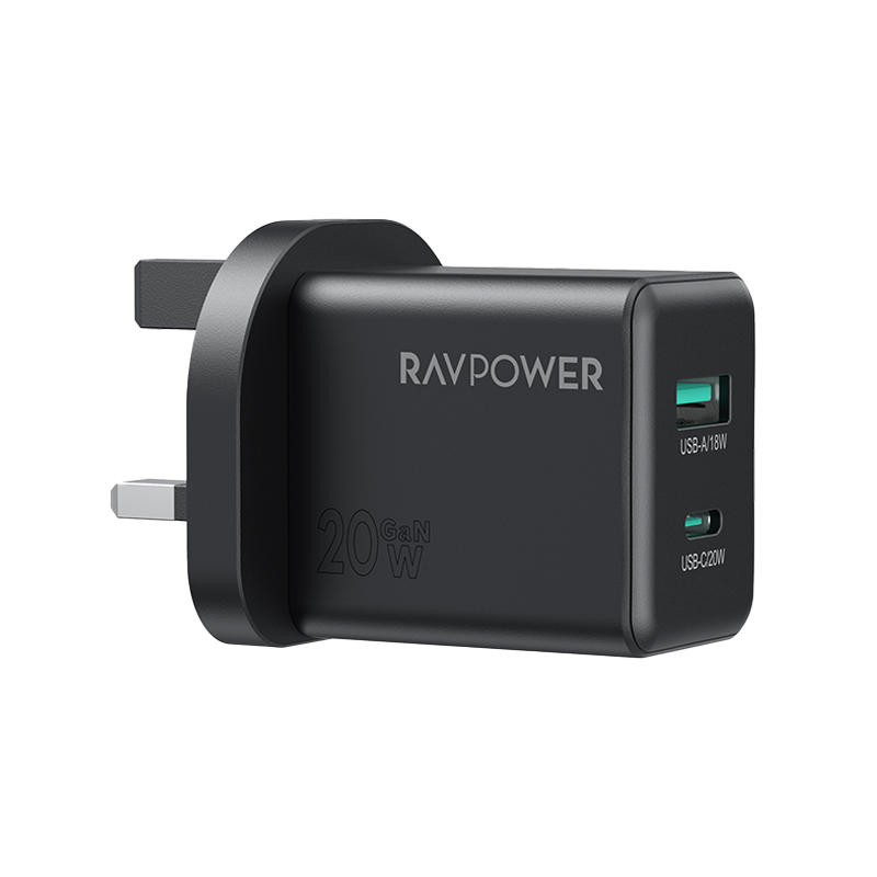 RavPower GaN Wall Charger PD 20W 1-Port USB-C and 1-Port USB-A - Black