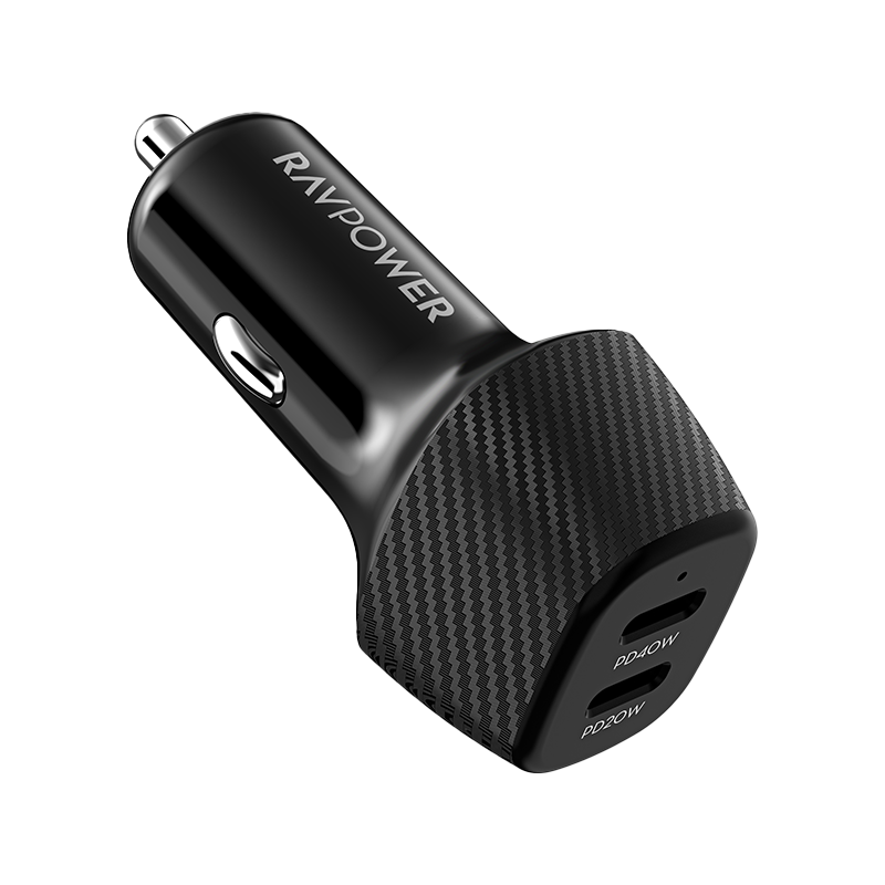 RavPower Car Charger 2- Port USB-C 60W Car Charger - Black