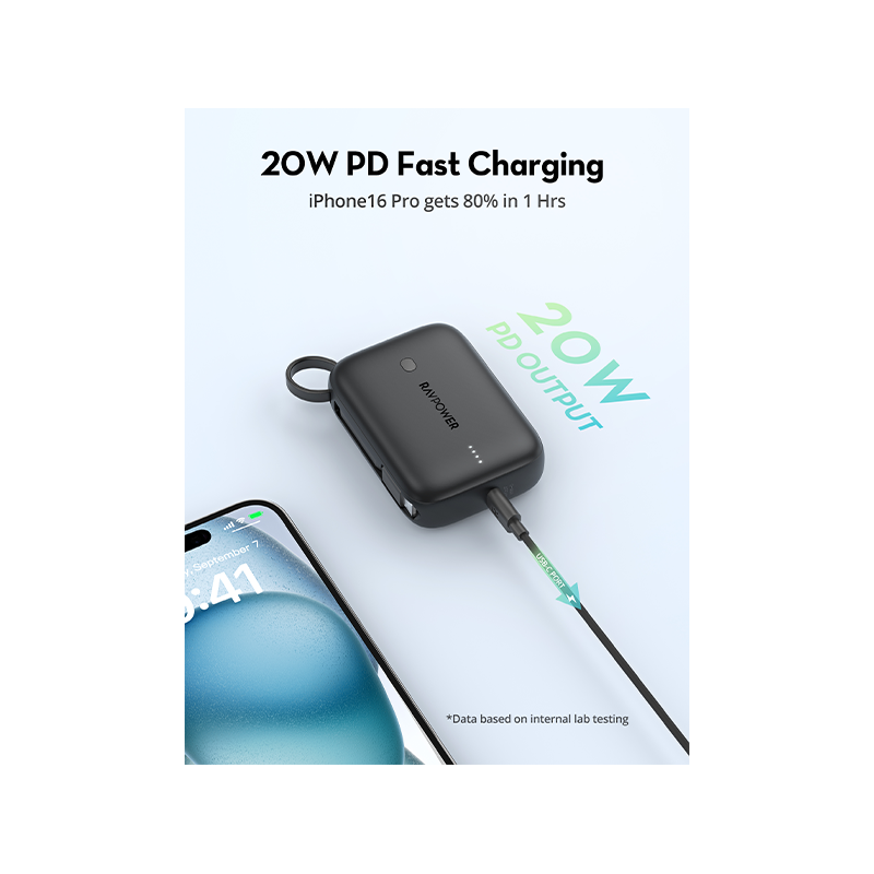 RavPower 3-Port PD 20W 10000 mAh Power Bank - Black