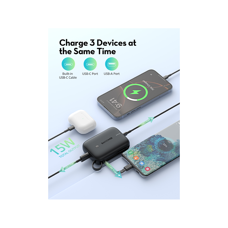 RavPower 3-Port PD 20W 10000 mAh Power Bank - Black