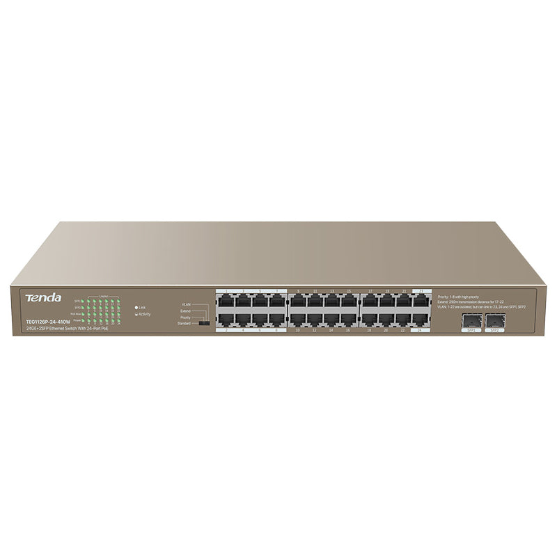 Tenda 24GE+2SFP Ethernet Switch - 48Gbps / RJ45 / 24-Port PoE Switch