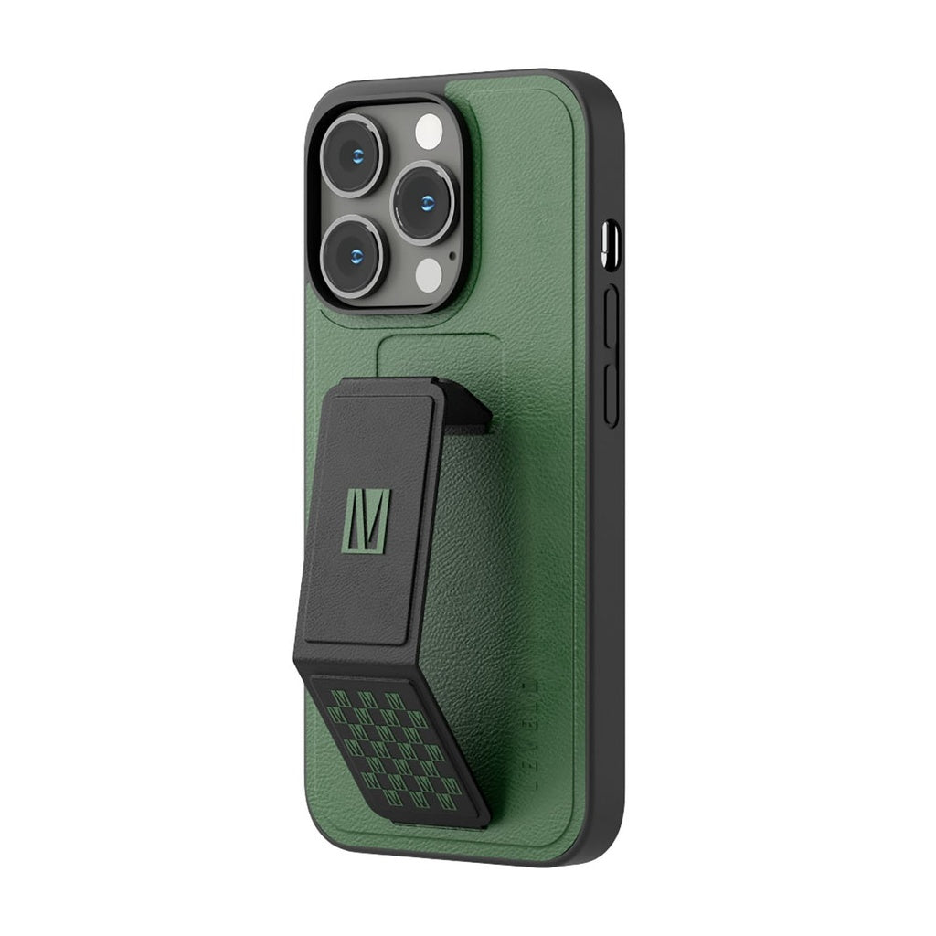 Levelo Morphix Gripstand PU Leather Case - iPhone 14 Pro Max / Forest Green