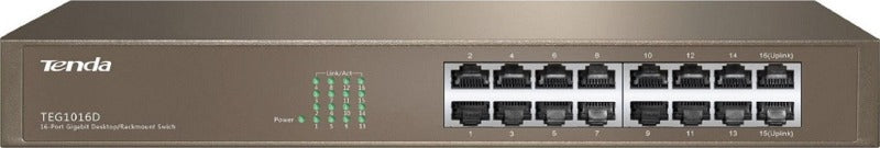 Tenda TEG1016D V6.0 16-Port Gigabit Ethernet Rack Mount Switch / For security Surveillance & SMEs / 32Gbps / 100-240V AC 50/60Hz / <12W Power Consumption / Sturdy Metal