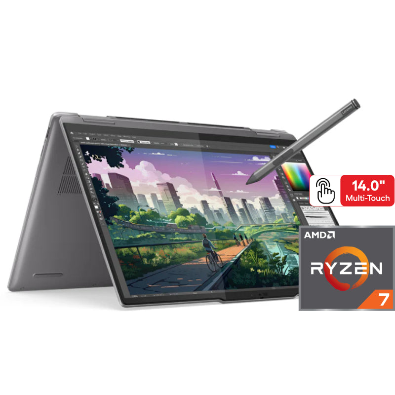 Lenovo Yoga 7 2-in-1 Gen 9 - 14.0" WUXGA Touch / AMD Ryzen 7 / 16GB / 1TB (NVMe M.2 SSD) / AMD Radeon 780M / Win 11 Home / Arb/Eng / 2YW / Lenovo Digital Pen / Lenovo Yoga 14-inch Sleeve / Arctic Grey - Laptop