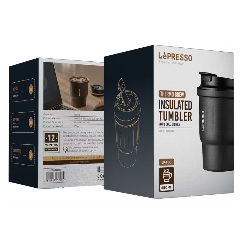 LePresso Insulated Tumbler Hot & Cold Drinks - 450ml / Black