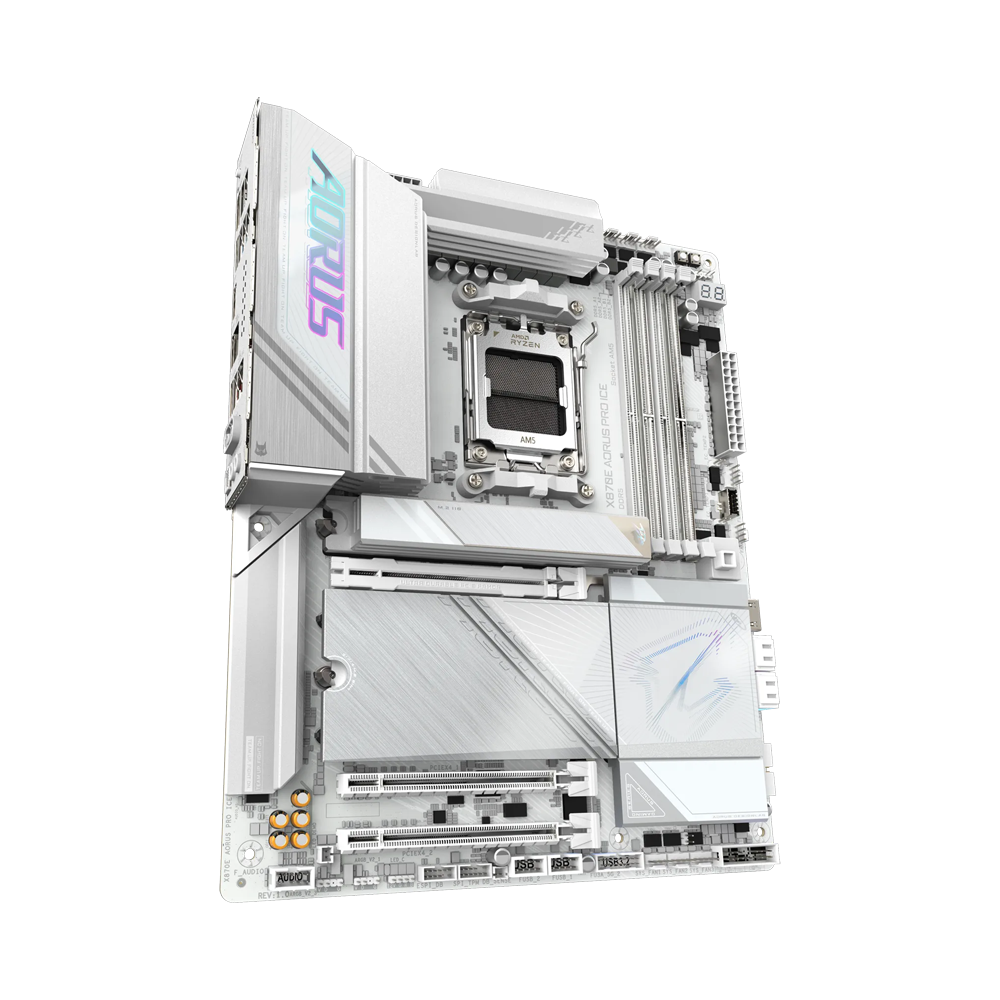 GIGABYTE X870E AORUS PRO X3D ICE Motherboard - Wi-Fi / Bluetooth / HDMI / DisplayPort / USB - White