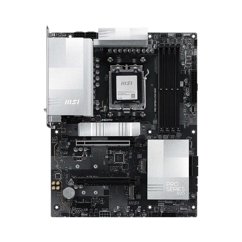 MSI PRO X870E-S EVO Motherboard - DDR5 / Wi-Fi / Bluetooth / HDMI / DisplayPort / USB - Black