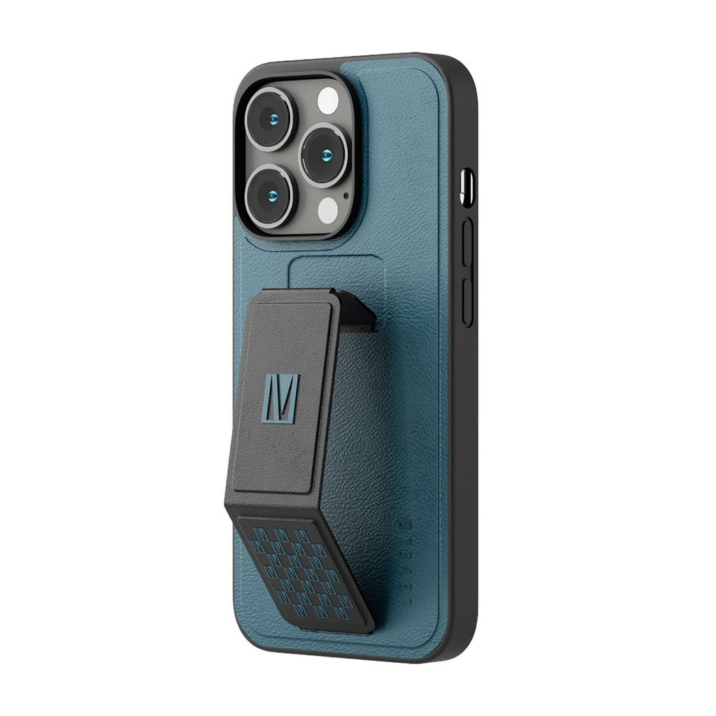 Levelo Morphix Gripstand PU Leather Case - iPhone 14 Pro / Storm Blue