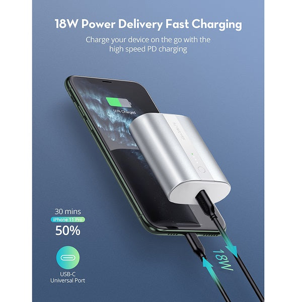 RAVPower RP-PB197 10000mAh PD+QC 2-Port 18W Power Bank - Silver