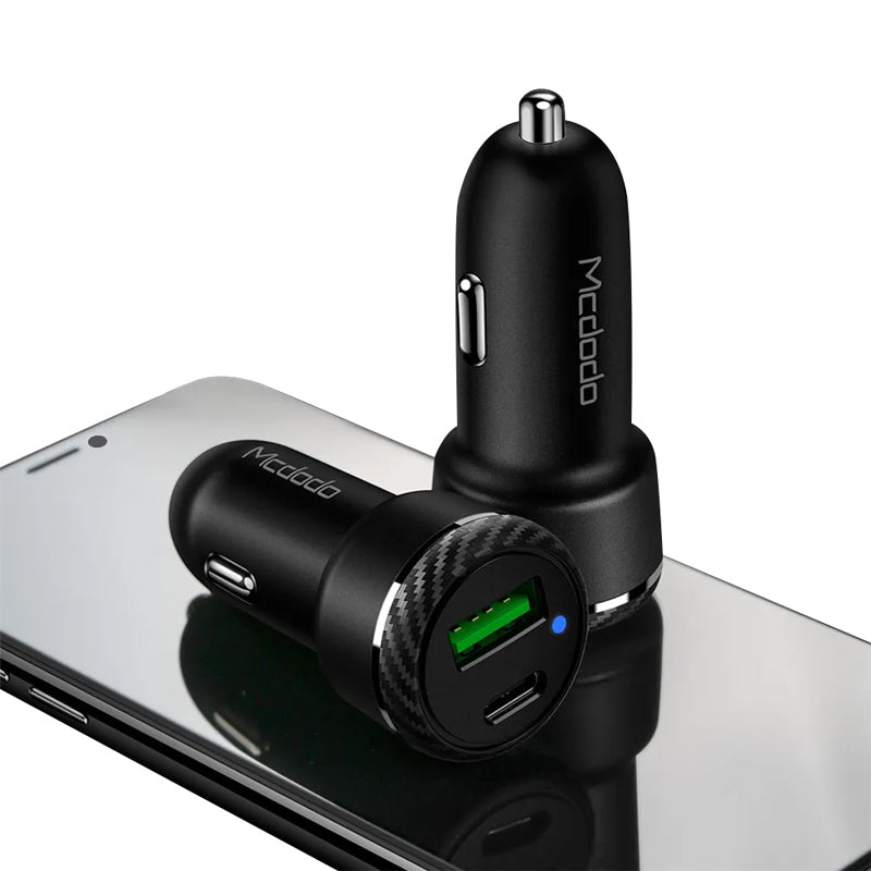 Mcdodo CC-5970 Dual Ports USB-C PD 20W USB-A QC3.0 Fast Car Charger - 38W / Black