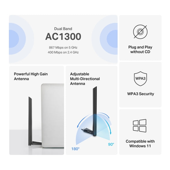 Mercusys MA30H - AC1300 High Gain Wireless Dual Band USB Adapter