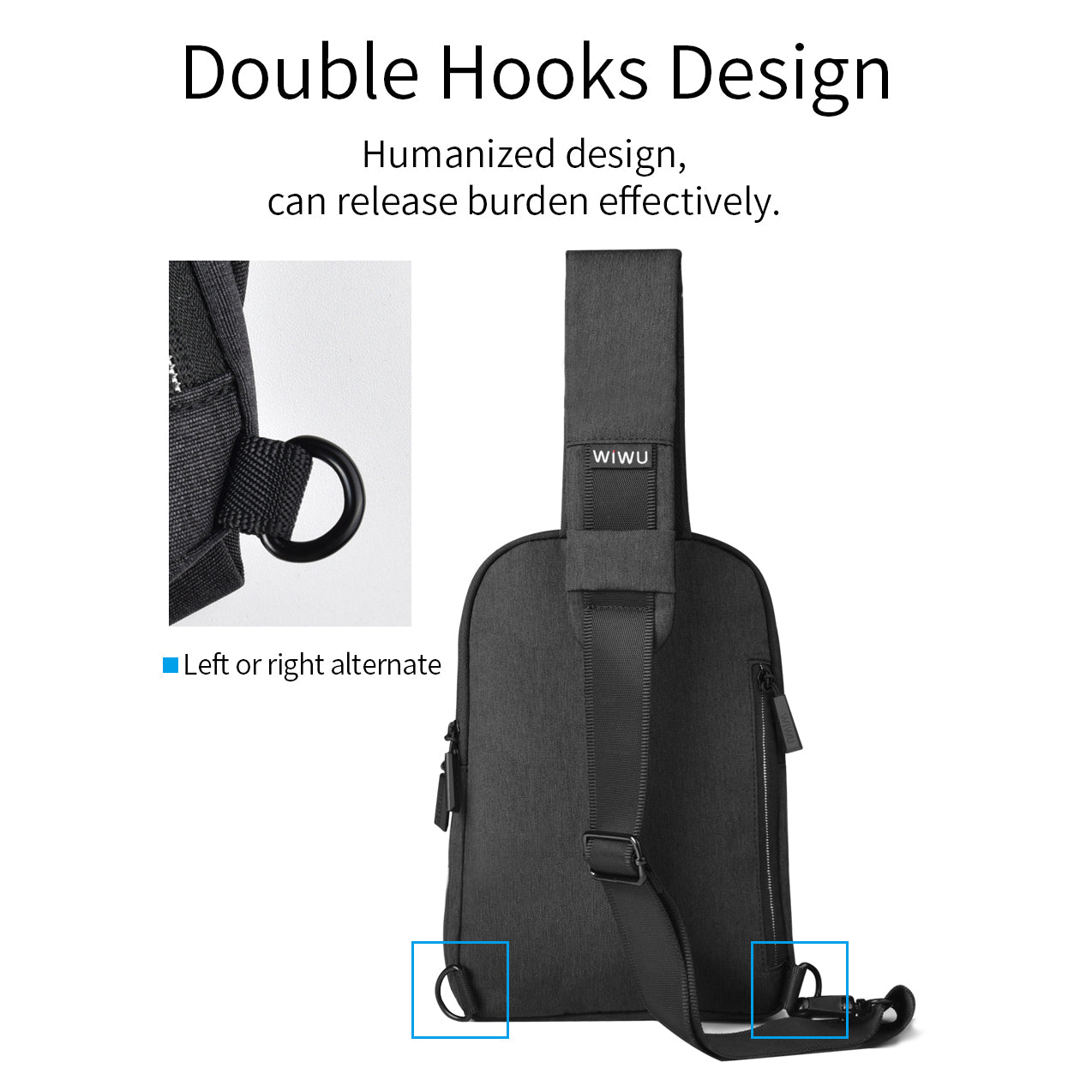 Wiwu Crossbody Sports Backpack With Usb Charging And Headphone Slots - Black