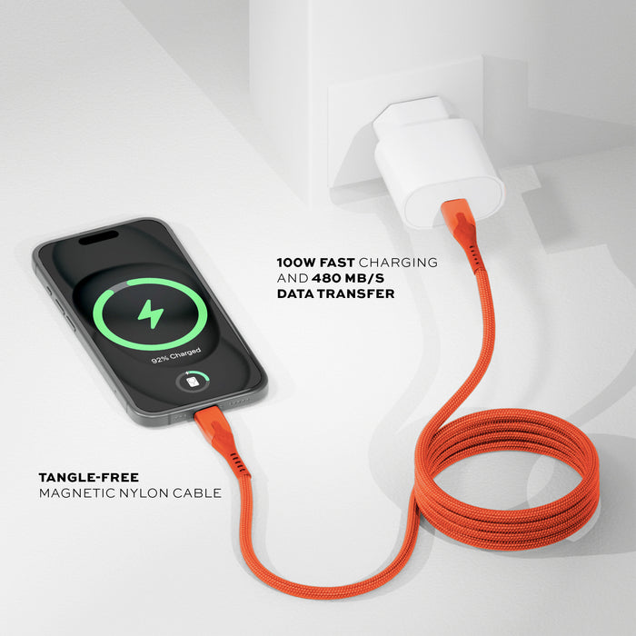 Statik MagStack Pro Magnetic 100w Cable USB-C to USB-C 90cm - Orange
