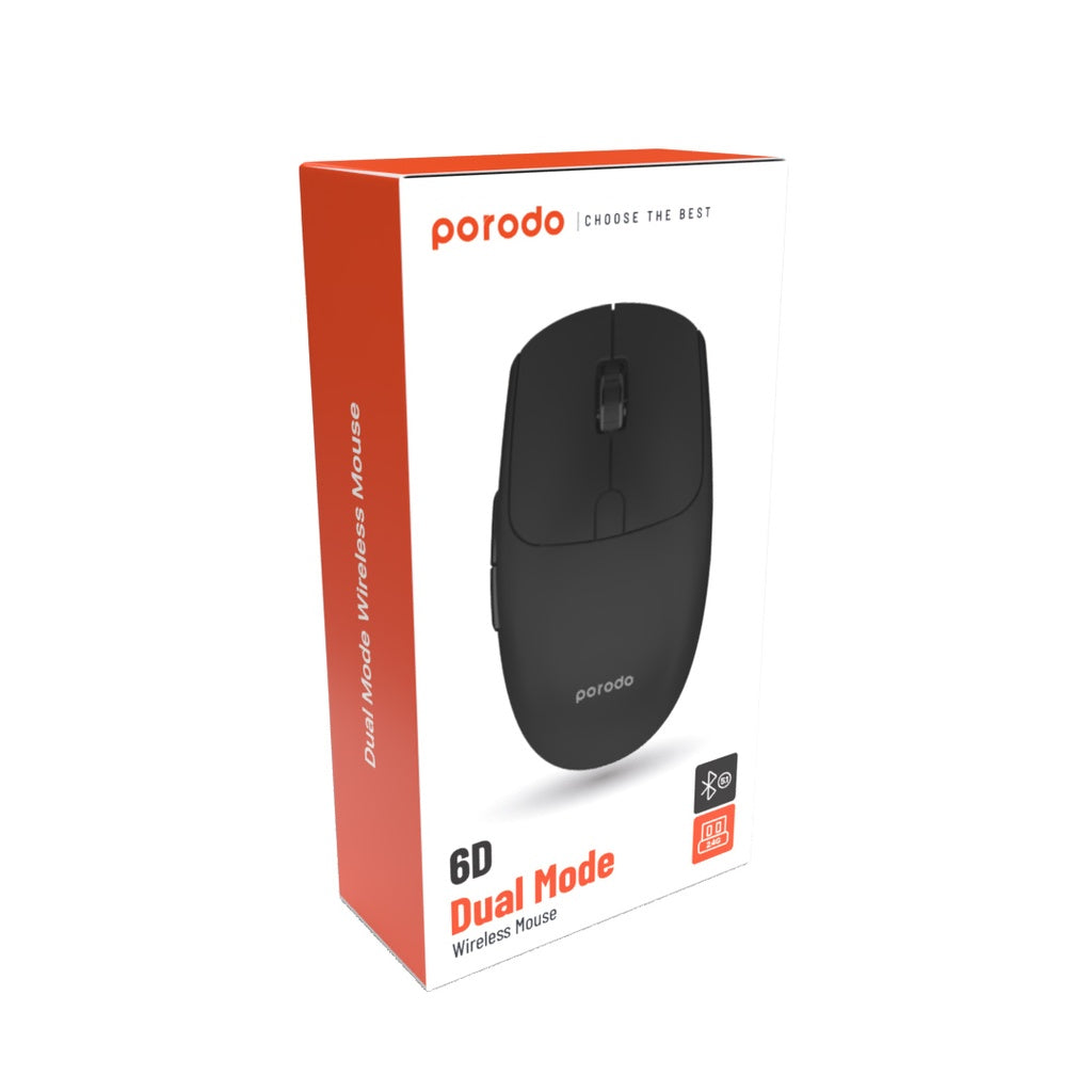 Porodo 6D Dual Mode Wireless Mouse - Black