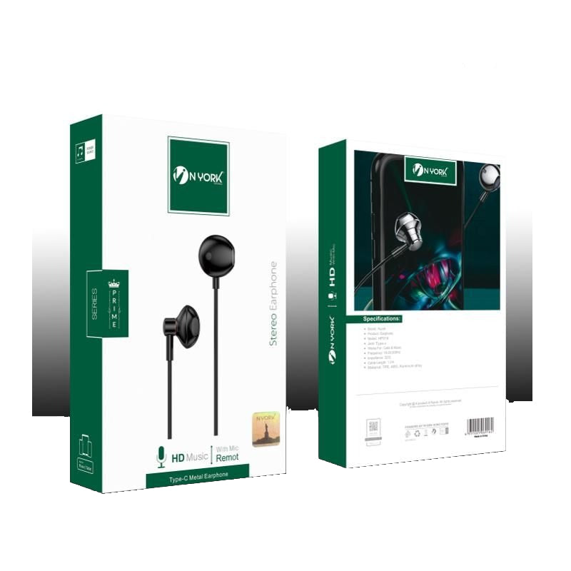 NYORK Stereo Earphone HD Music with Mic Remote - Black