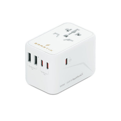 Smartix Premium International Travel Adapter - 100W / USB-A / USB-C / White