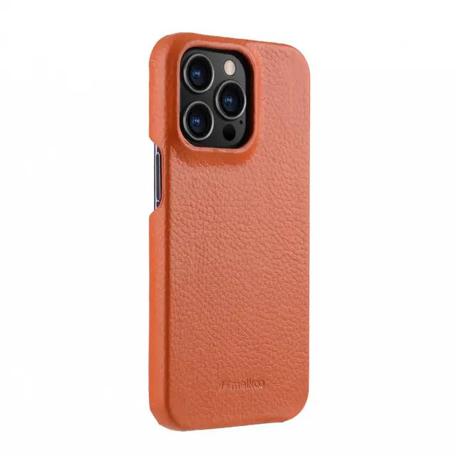 Melkco Back Snap Series Lai Chee Pattern Premium Leather Snap Cover Case - Apple iPhone 13 Pro / Orange