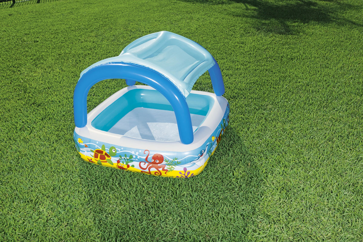 Bestway 1.40M X 1.40M X 1.14M Canopy Play Pool (Contents:1 Pool, 1 Sun Shade, Repair Patch) Age 2+