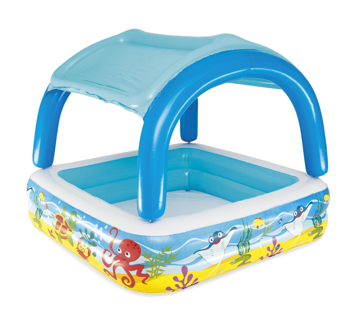 Bestway 1.40M X 1.40M X 1.14M Canopy Play Pool (Contents:1 Pool, 1 Sun Shade, Repair Patch) Age 2+