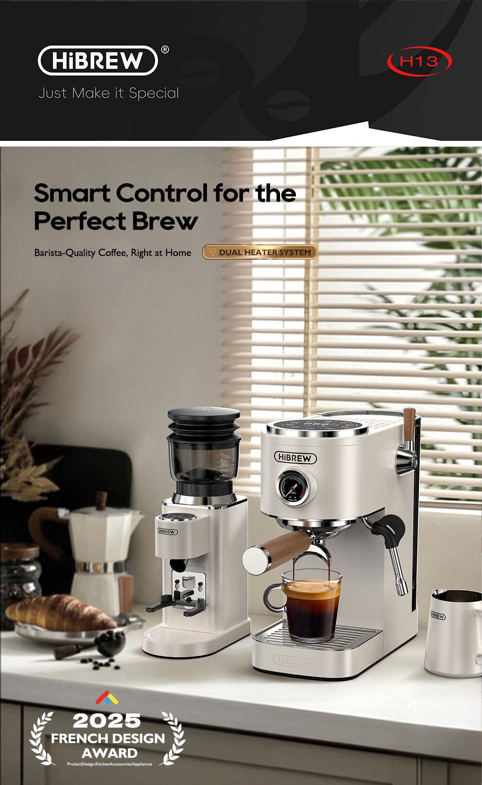 HiBREW H13 Coffee Espresso Machine - White