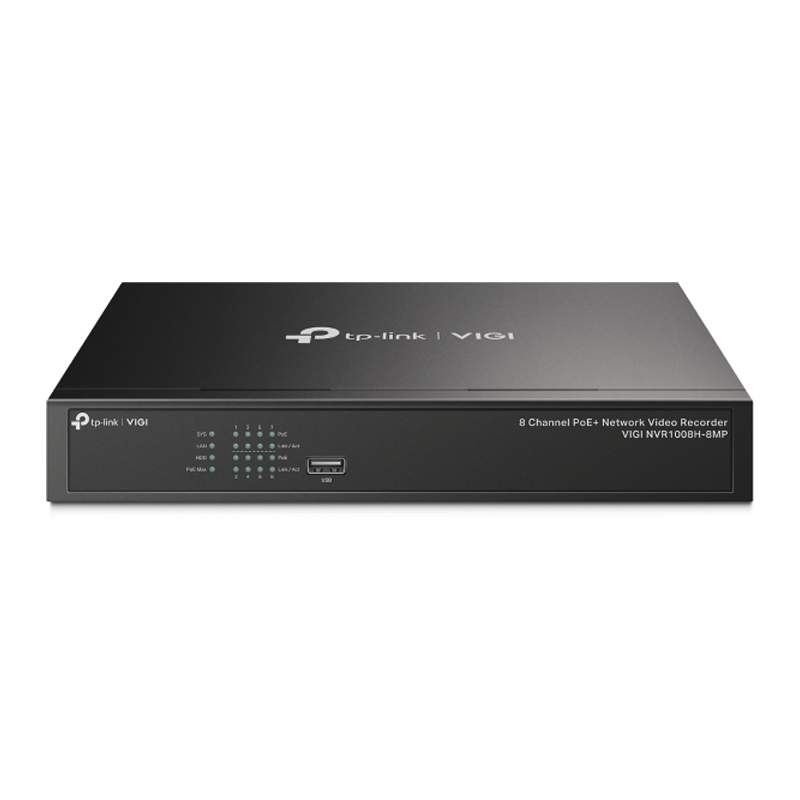 TP-LINK VIGI 8 Channel PoE+ Network Video Recorder - RJ-45 / USB 2.0 / SATA / Black