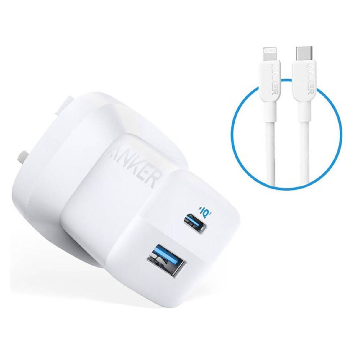 Anker 323 Charger Adapter with Type C to Lightning Cable 33W, White - B2331K21