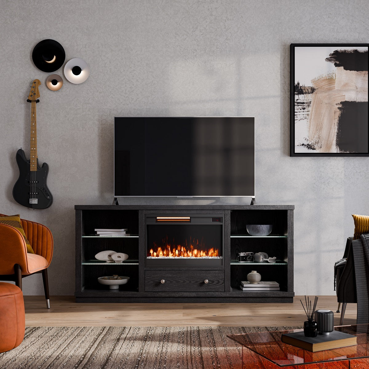 Orca Light Transitional Console Drawer Up to 86-inch TVs - E113-VENEER