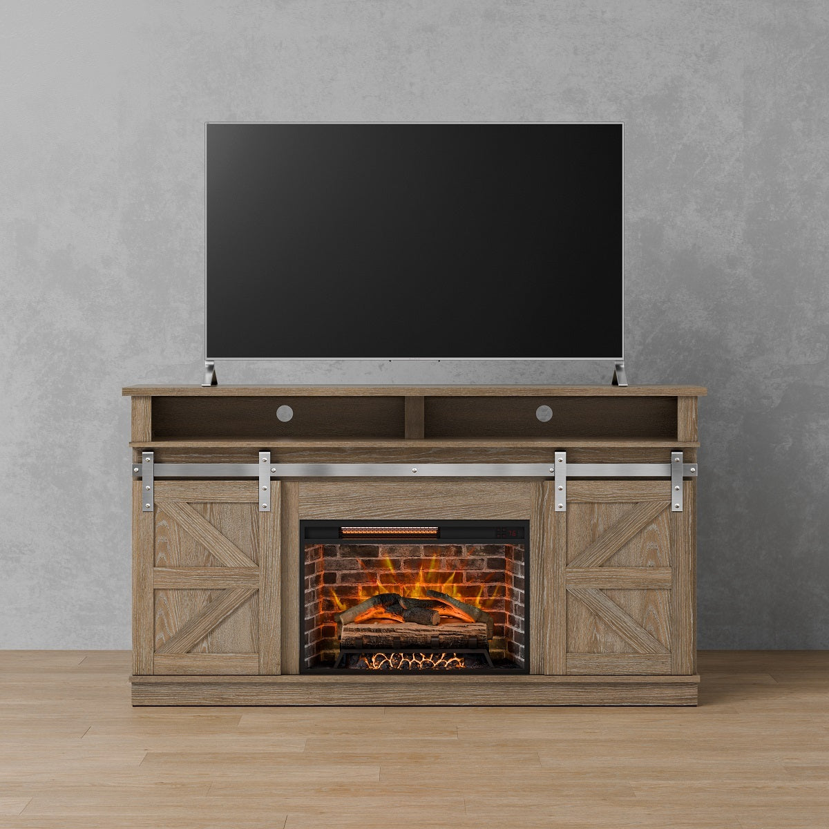 Orca Sliding Barn Door Console Up to 86-inch TVs - E115-VENEER
