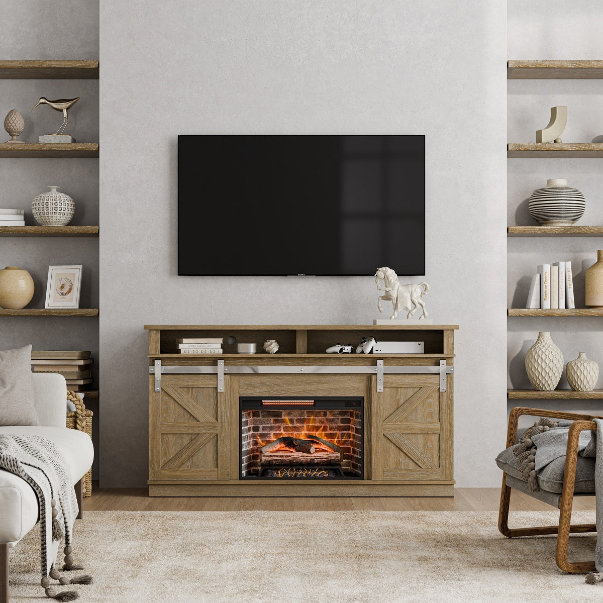 Orca Sliding Barn Door Console Up to 86-inch TVs - E115-VENEER