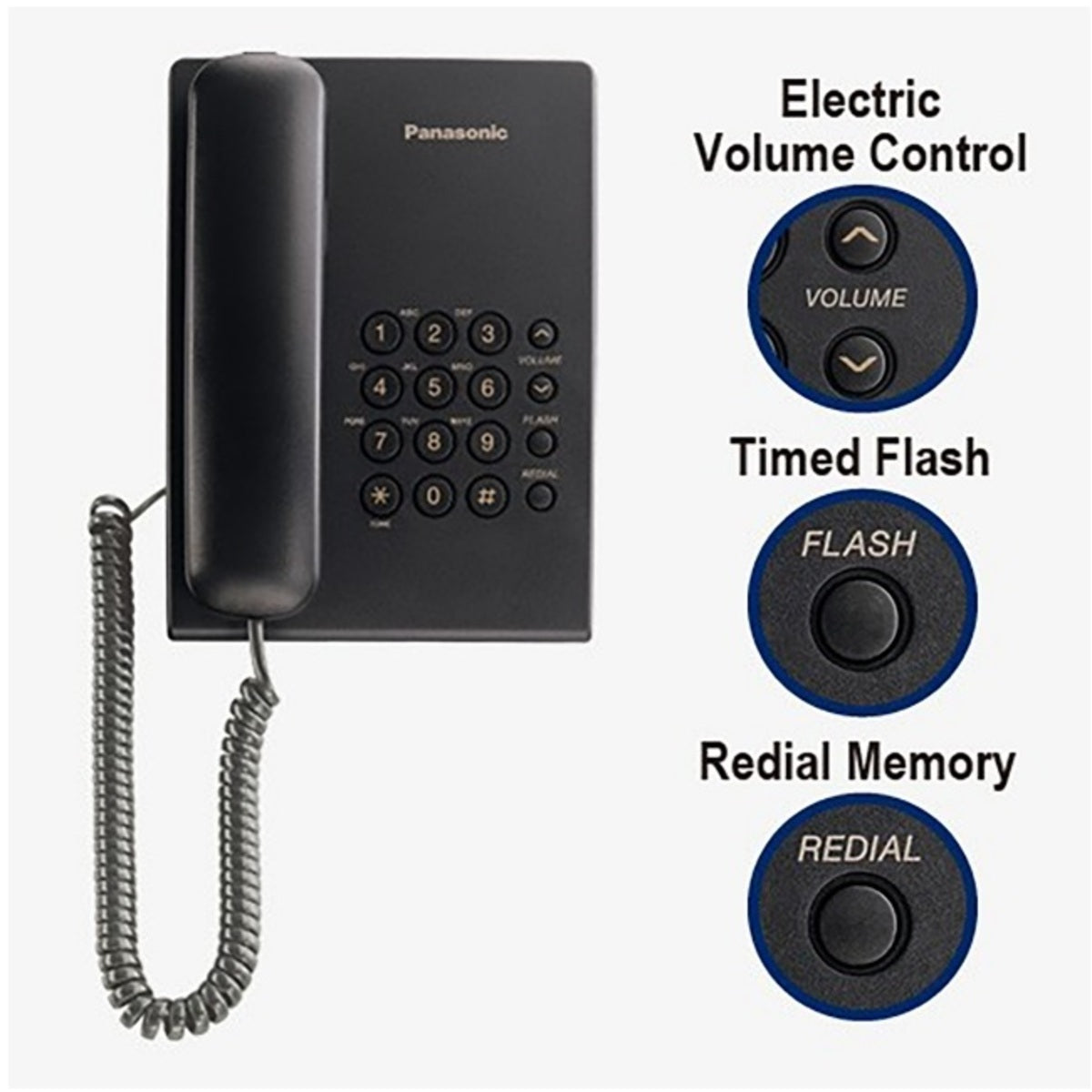 Panasonic Single Line Telephone Set - Black - KX-TS500FXB