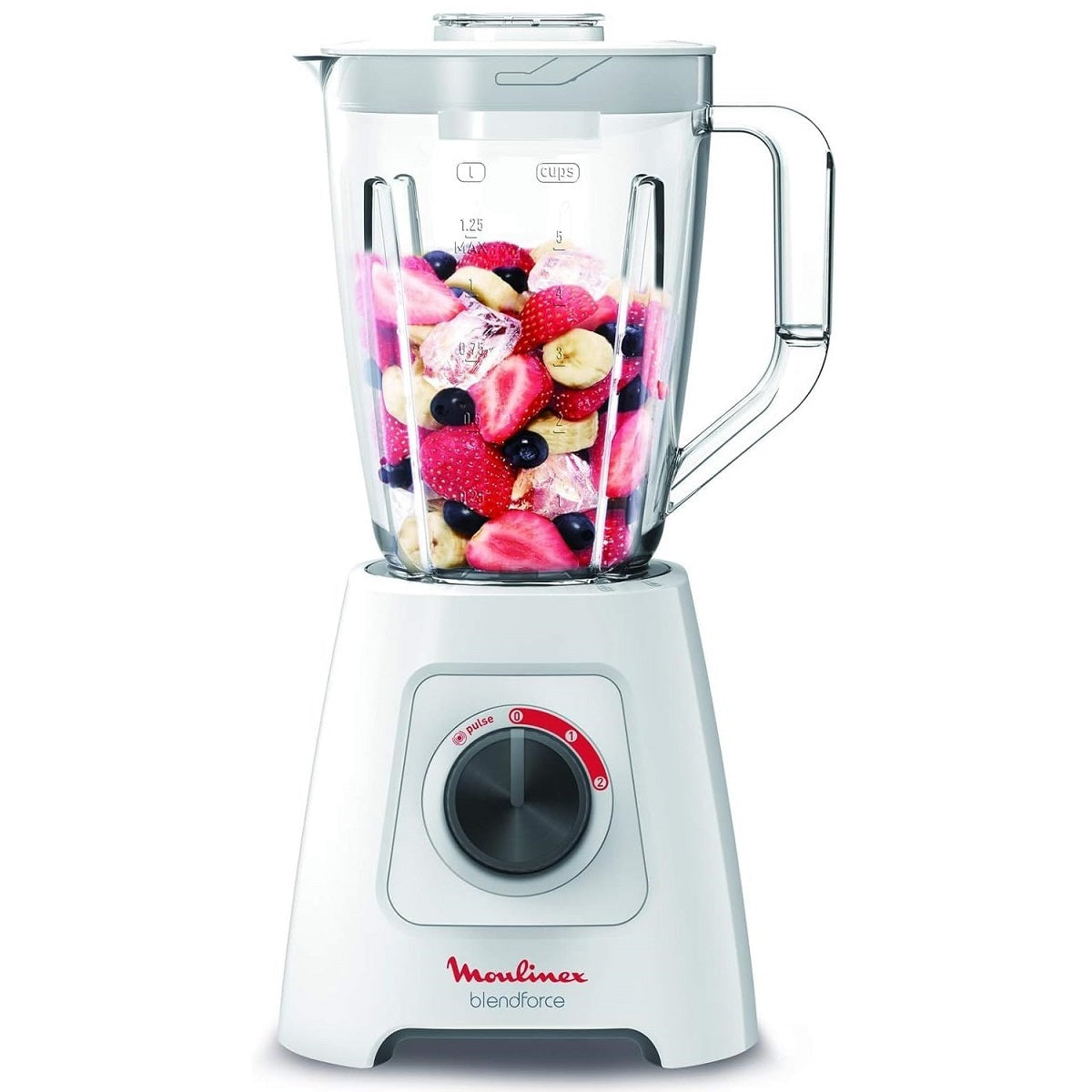 Moulinex Blender BlendForce 2 - 2L Blender Smoothie Maker, Mixer 600 Watts 3 speeds - White - LM423127