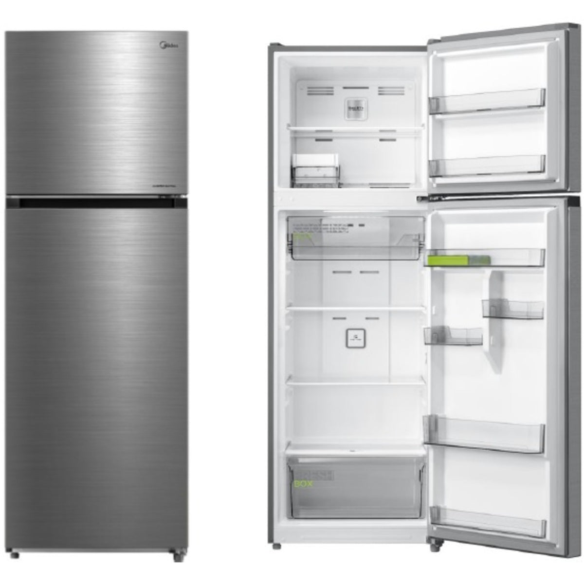Midea Top Mount Freezer Refrigerator 338 Liters 12 CFT, Bru Steel - MDRT489MTE46AE