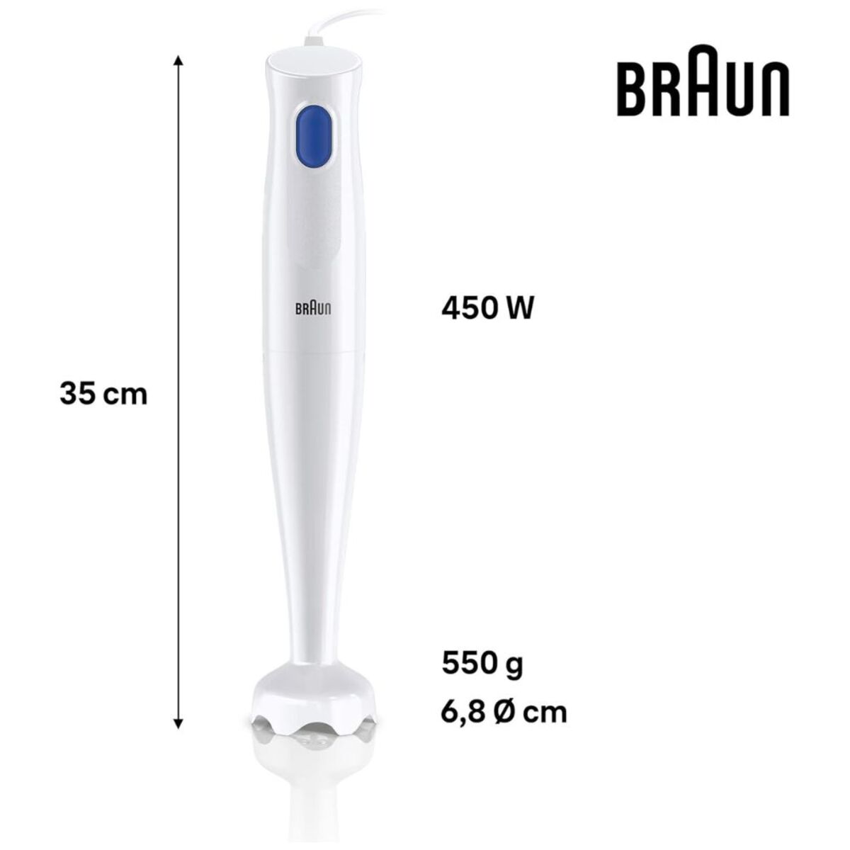 Braun 450W MultiQuick 1 Hand Blender, White - MQ10.000PWH