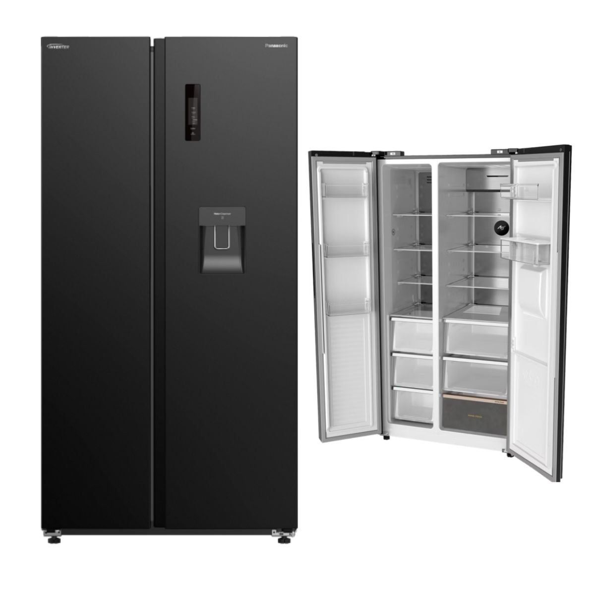 Panasonic Side By Side Refrigerator 610 Liters, Black - NR-BS80DMKKW